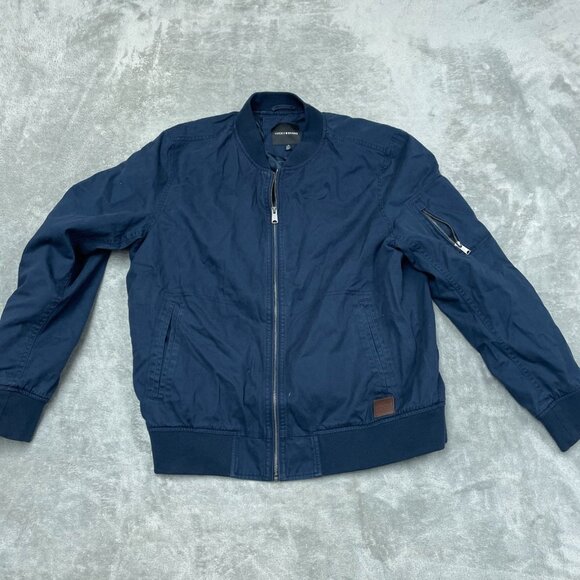Lucky Brand Navy Bomber Jacket Mens Large Cotton Polyester Blend a1219 - Picture 1 of 8